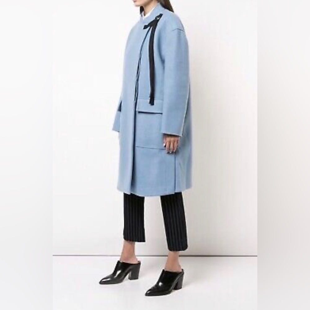 10 Crosby Derek Lam Sky Blue Cape Coat with Black Detail